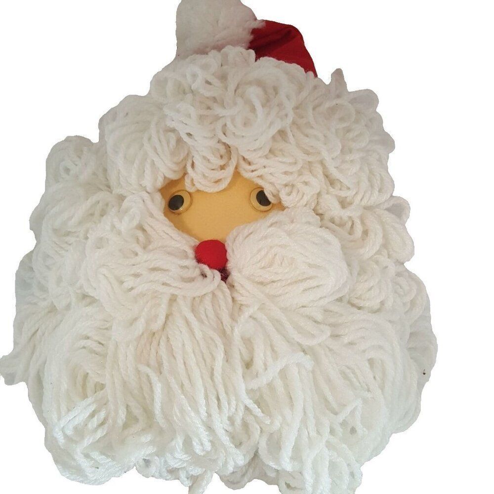 Christmas Handmade Santa Claus Face Yarn Craft Wall Door Decor Bells Vintage